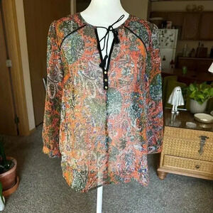 Edme & Esyltle Anthropologie boho multi colored sheer top